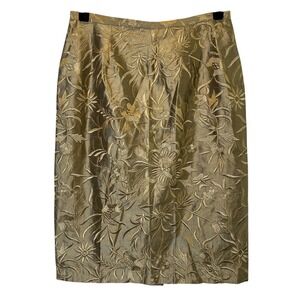 Vintage Connie Roberson Women's‎ Skirt Size 6 Gold Floral Embroidered 100% Silk
